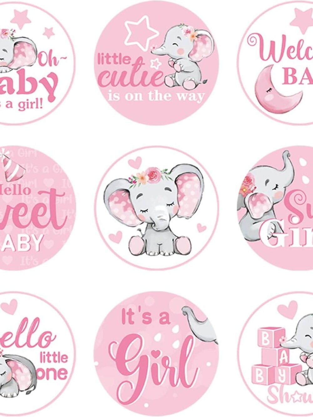 504 PCS Baby Elephant Stickers Candy Labels, Pink